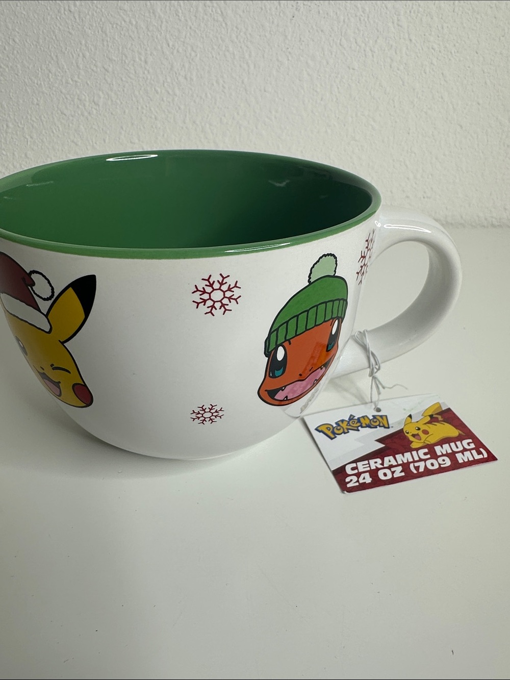 Pokemon White Ceramic Mug with Green Interior and Holiday Characters
